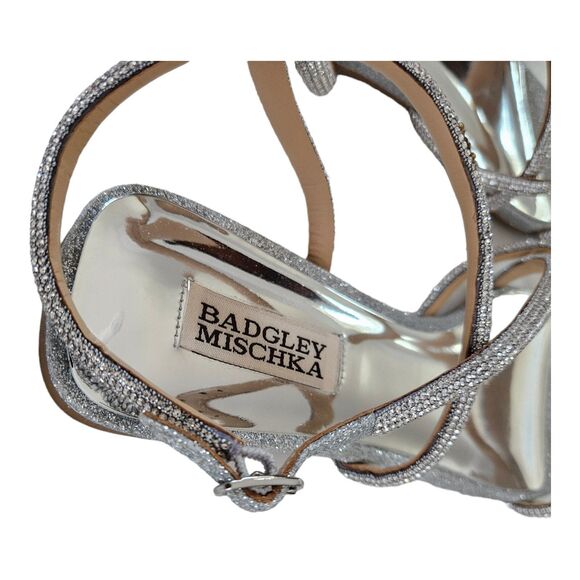 BADGLEY MISHKA Ivie Strappy Sandal Women's 8.5M Stone Embellished Silver $198 - Picture 7 of 11